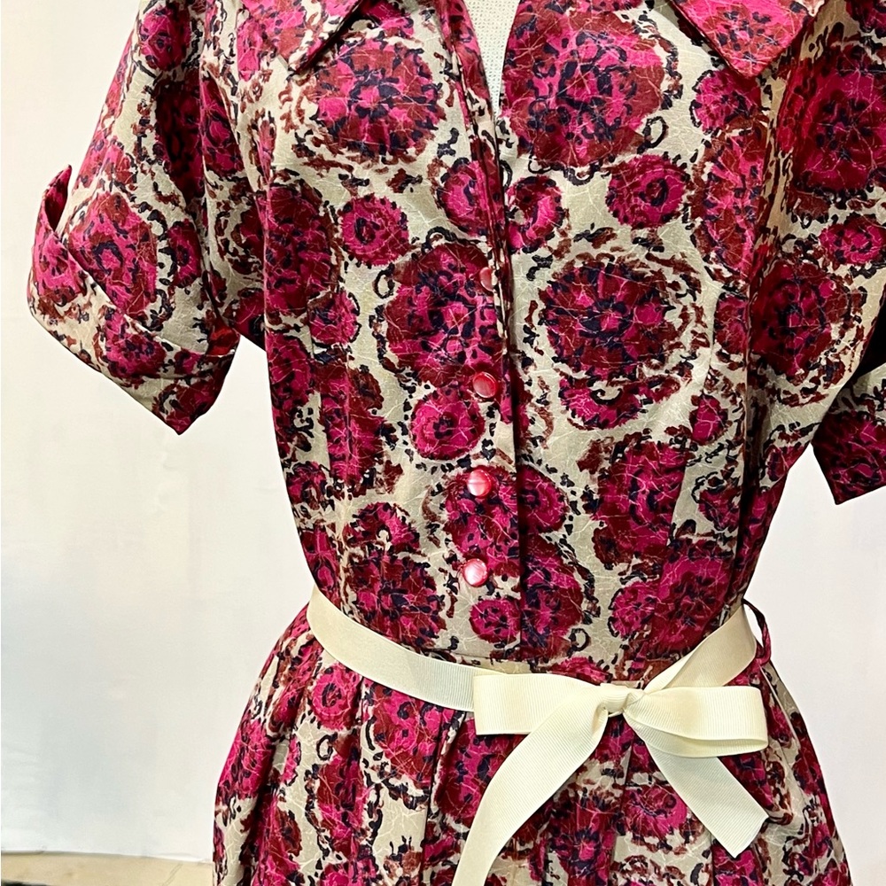 VINTAGE 50s MCM Ann Taylor cotton floral day‎ dress flare skirt rounded collar - Picture 4 of 16